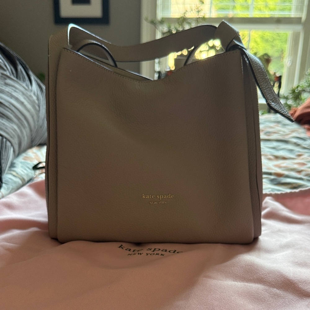 kate spade Pebbled Leather Shoulder Bag in Light Taupe